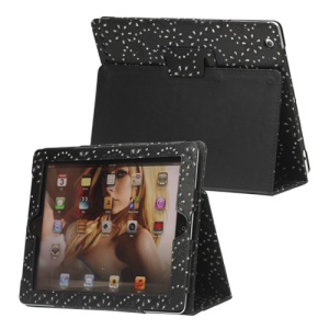 Glittery Flora Leather Stand Case for New iPad 2 3 4 - Black