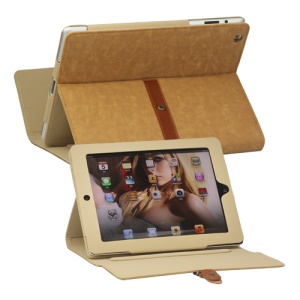 Stylish Leather Stand Case with Belt and Brass Buckle for iPad 4th 3rd 2nd Gen - Brown