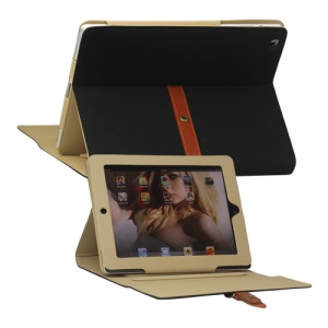 Stylish Leather Stand Case with Belt and Brass Buckle for iPad 4th 3rd 2nd Gen - Black
