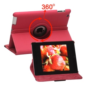 360 Degree Rotating Folio Canvas Stand Case with Stylus for iPad 2nd 3rd 4th Generation - Rose