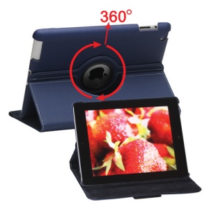 360 Degree Rotating Folio Canvas Stand Case with Stylus for iPad 2nd 3rd 4th Generation - Blue