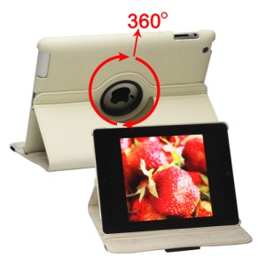 360 Degree Rotating Folio Canvas Stand Case with Stylus for iPad 2nd 3rd 4th Generation - Beige