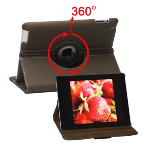 360 Degree Rotating Folio Canvas Stand Case with Stylus for iPad 2nd 3rd 4th Generation - Brown