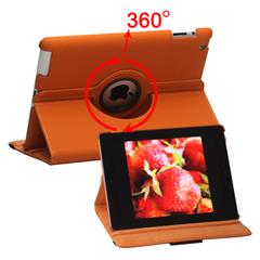 360 Degree Rotating Folio Canvas Stand Case with Stylus for iPad 2nd 3rd 4th Generation - Orange