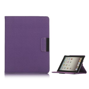 360 Degree Rotating Folio Canvas Stand Case with Stylus for iPad 2nd 3rd 4th Generation - Purple