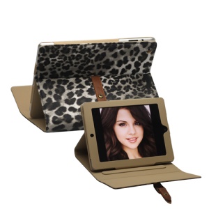 Leopard Leather Case Stand with Belt and Brass Buckle for iPad 2nd 3rd 4th Gen - Grey