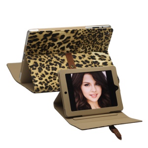 Leopard Leather Case Stand with Belt and Brass Buckle for iPad 2nd 3rd 4th Gen - Yellow