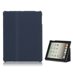 Premium Canvas Folio Case Stand for iPad 2 3 4 - Dark Blue