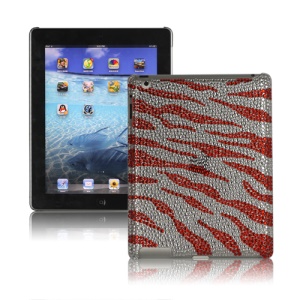 Sparkling Rinestone Zebra Cover Case for New iPad 2nd 3rd 4th Gen - Red