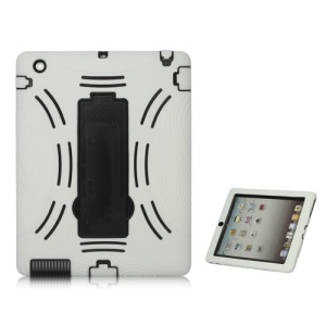 Snap-on Defender Case Cover with Stand for iPad 2 The New iPad - Black / White