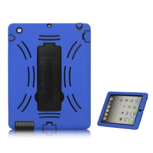 Snap-on Defender Case Cover with Stand for iPad 2 The New iPad - Black / Blue