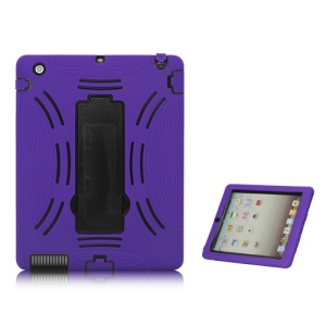 Snap-on Defender Case Cover with Stand for iPad 2 The New iPad - Black / Purple