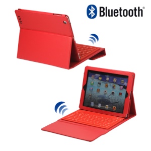 2 in 1 Bluetooth Keyboard and Leather Case for New iPad 2nd 3rd 4th Gen - Red