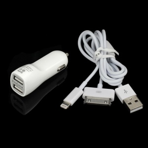 2.1A Car Charger + 8 Pin & 30 Pin USB Charging Cable for iPhone iPad iPod