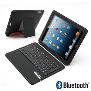 Ultra Thin Wireless Bluetooth Keyboard Stand Leather Portfolio Cover for iPad 4 / 3 / 2 - Black / Pink