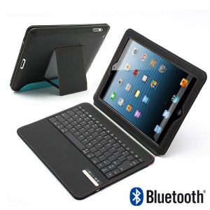 Ultra Thin Wireless Bluetooth Keyboard Stand Leather Portfolio Cover for iPad 4 / 3 / 2 - Black / Blue