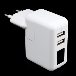 Universal 2.1A Dual USB Port Travel AC Wall Charger Adapter with LED Light - EU Plug
