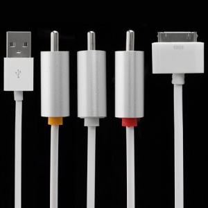 Composite AV Video to TV RCA Cable USB Sync Charge for iPad 3 / iPad 2 / iPhone 4S 1.8m