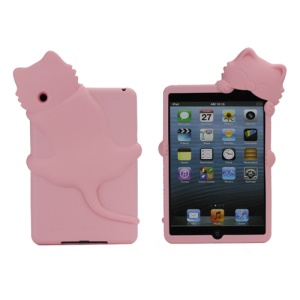 Cute 3D Diffie Kiki Cat Silicone Cover Case with Dustproof Plug for iPad Mini - Pink