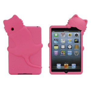 Cute 3D Diffie Kiki Cat Silicone Cover Case with Dustproof Plug for iPad Mini - Rose