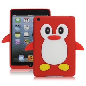 Hot 3D Penguin Soft Silicone Rubberized Skin Case Cover for iPad Mini - Red
