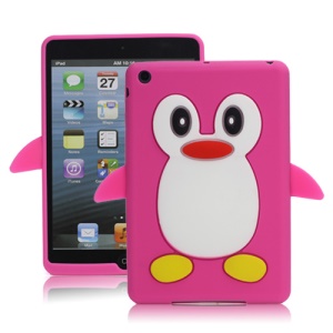 Hot 3D Penguin Soft Silicone Rubberized Skin Case Cover for iPad Mini - Rose