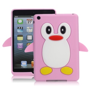 Hot 3D Penguin Soft Silicone Rubberized Skin Case Cover for iPad Mini - Pink