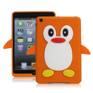Hot 3D Penguin Soft Silicone Rubberized Skin Case Cover for iPad Mini - Orange