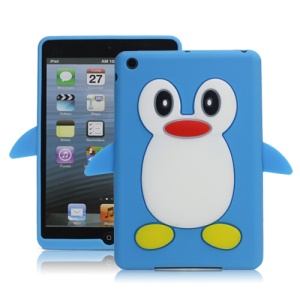 Hot 3D Penguin Soft Silicone Rubberized Skin Case Cover for iPad Mini - Light Blue