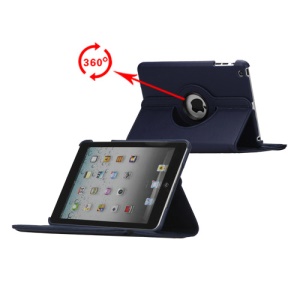 360 Degree Rotating PU Leather Case Cover Stand for iPad Mini - Dark Blue