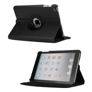360 Degree Rotating PU Leather Case Cover Stand for iPad Mini - Black