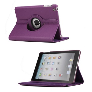 360 Degree Rotating PU Leather Case Cover Stand for iPad Mini - Purple
