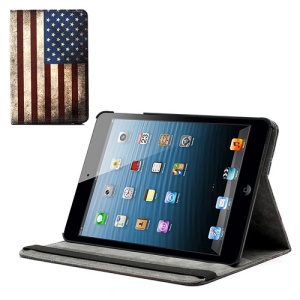 Retro American National Flag Leather Case w/ Wake-up / Sleep Function for iPad Mini
