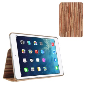 Folio Style Wood Skin PU Leather Case Cover for iPad Mini - Brown