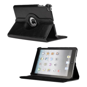 360 Degree Rotating Folio PU Leather Stand Case Cover for iPad Mini - Black