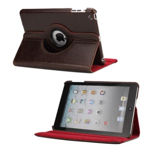360 Degree Rotating Folio PU Leather Stand Case Cover for iPad Mini - Dark Brown