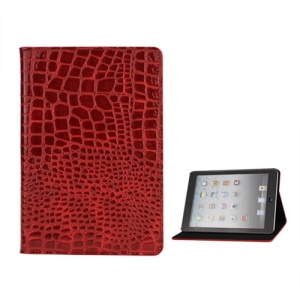Crocodile Leather Case Cover Stand for iPad Mini - Red