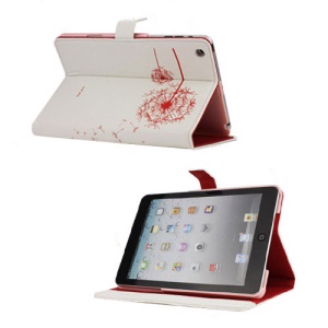 Elegant Dandelion Litchi Leather Stand Case Cover for iPad Mini - White / Red