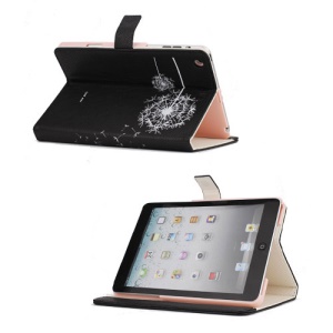 Elegant Dandelion Litchi Leather Stand Case Cover for iPad Mini - Black / White