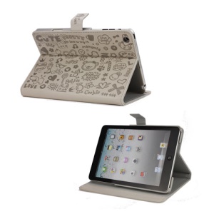 Cute Cartoon Graffiti Leather Stand Case for iPad Mini - Grey