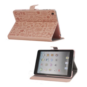 Cute Cartoon Graffiti Leather Stand Case for iPad Mini - Pink