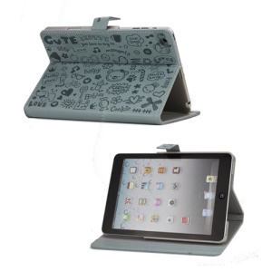 Cute Cartoon Graffiti Leather Stand Case for iPad Mini - Blue