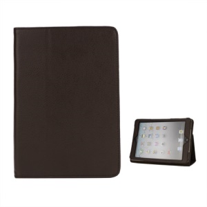 Lychee Skin PU Leather Stand Case Cover for iPad Mini - Dark Brown