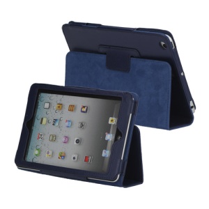 Lychee Skin PU Leather Stand Case Cover for iPad Mini - Dark Blue