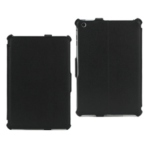 Textured Lychee Leather Folio Cover Case for iPad Mini - Black