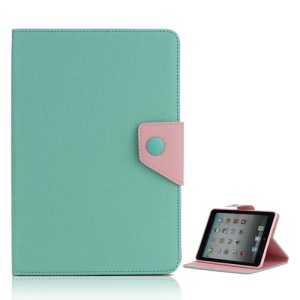 Magnetic Folio Textured Leather Stand Case Cover for iPad Mini - Cyan