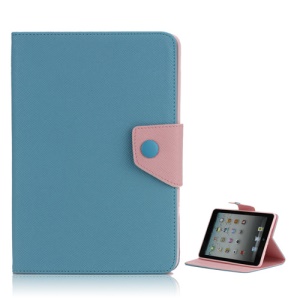 Magnetic Folio Textured Leather Stand Case Cover for iPad Mini - Baby Blue