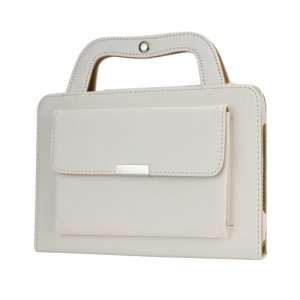 Novel STEREO Handbag Style Smart Leather Stand Cover for iPad Mini - White