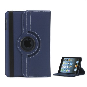 360 Degree Rotating Stand Fabric Folio Case for iPad Mini - Dark Blue