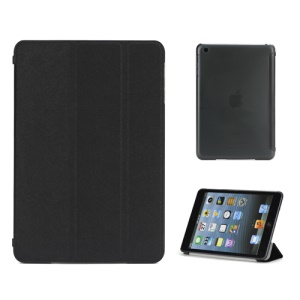 Tri-Fold PU Leather Cover and PC Hard Case for iPad Mini with Smart Function - Black